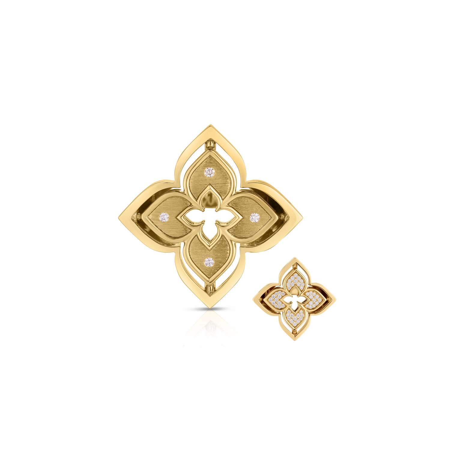 Roberto Coin Yellow Gold Reversible Diamond Ring in Flower Shape